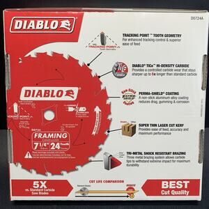 Diablo D0724A 7-1/4" x 24T Carbide Framing Saw Blade 5/8” Arbor, New 10 PACK. RC
